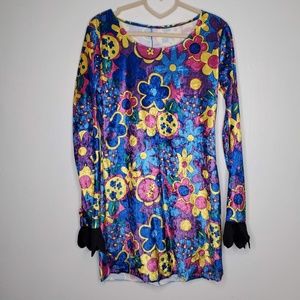 Costume hippie 60s flowered bright colored dress